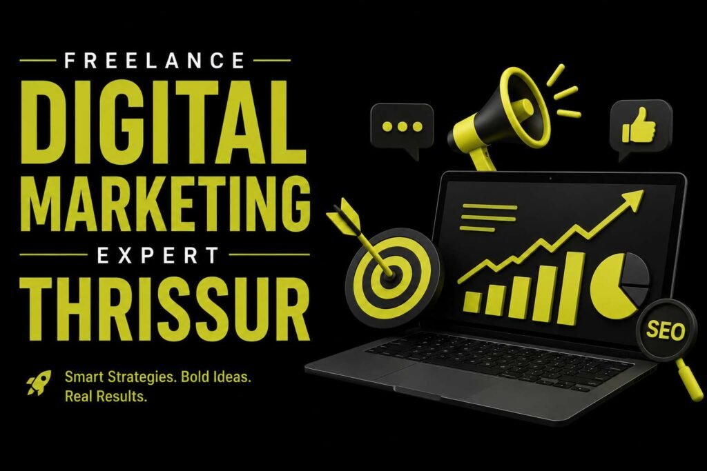 Freelance digital marketing expert Thrissur providing SEO, social media marketing, Google Ads, and content marketing services.